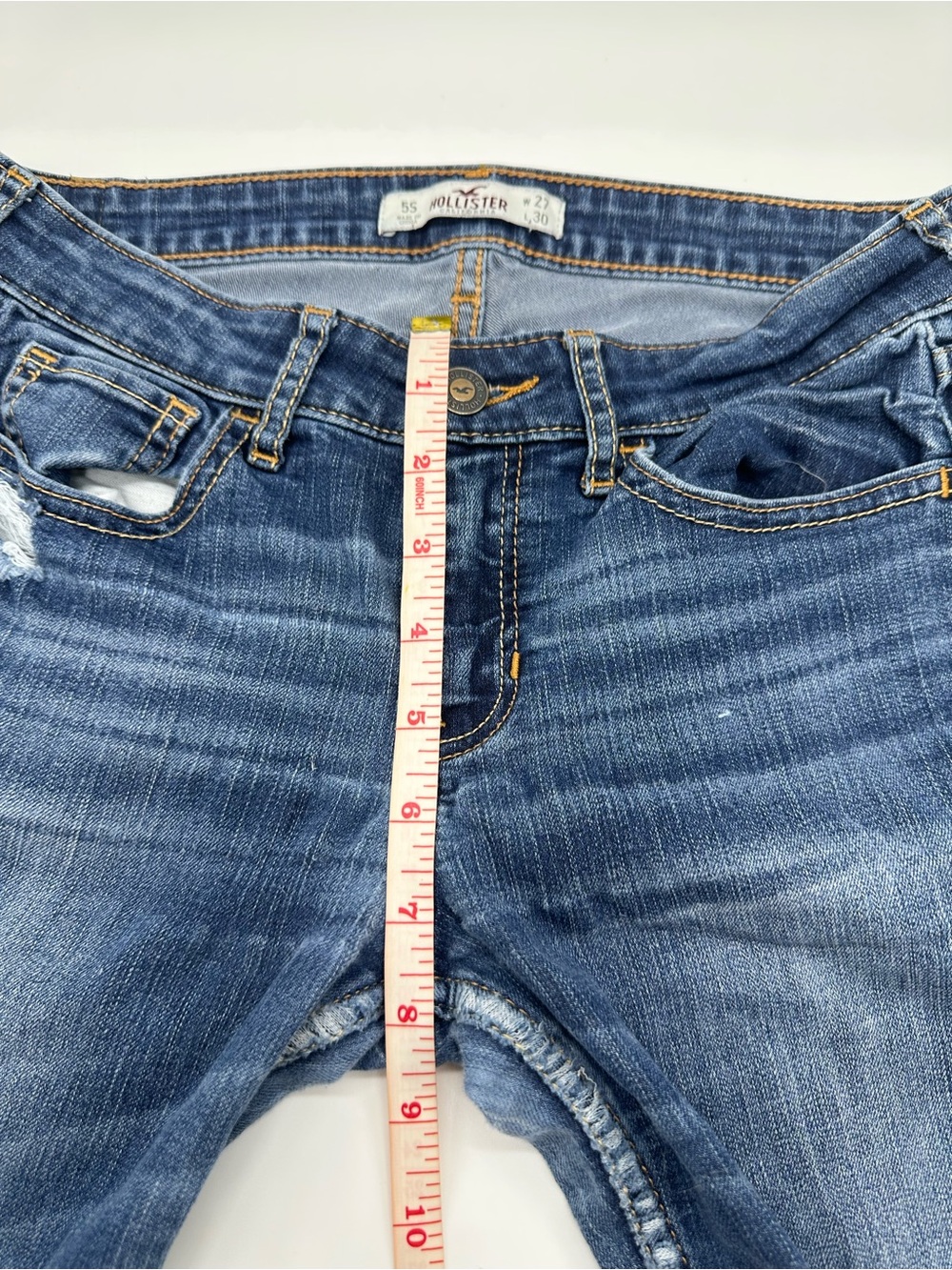 Hollister Distressed Skinny Jeans Blue Ripped Knee Size 27 5S (Preowned) - Picture 9 of 12